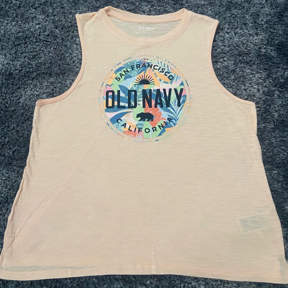 Old Navy Light Peach Graphic Tee with Multicolor Tropical Logo